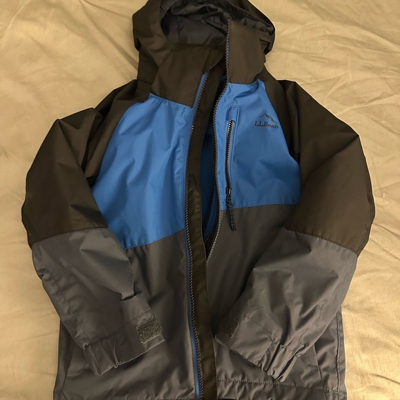 L.L.Bean Blue Charcoal & Gray Hooded Shell Jacket and Removable Fleece Lining